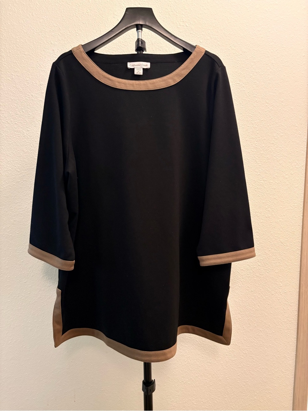 Coldwater Creek Black Tunic with Tan Trim Accents